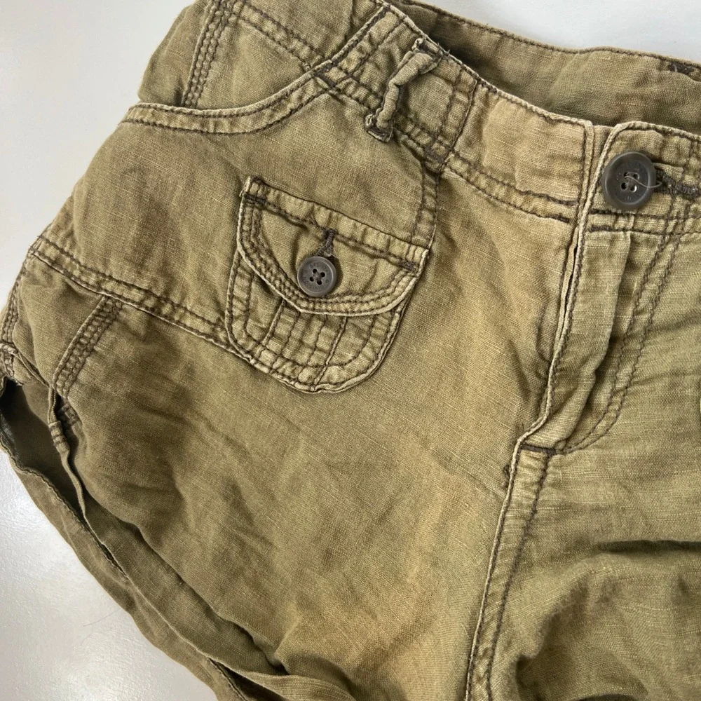 Vintage Y2K Low Rise Micro Mini Shorts Linen Cotton Cargo Green Utility Hipslung